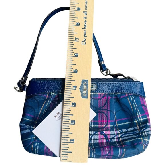 Coach Blue Tartan Plaid Canvas/Leather Wristlet Purse - Picture 4 of 7